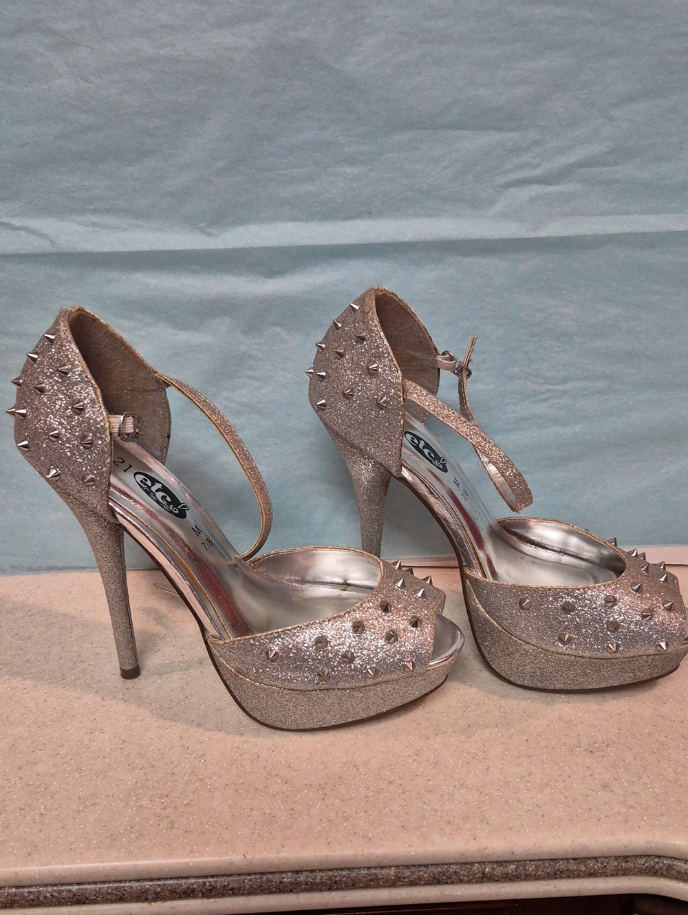 Rue21 Rose Gold Glitter Spike Platform Heels